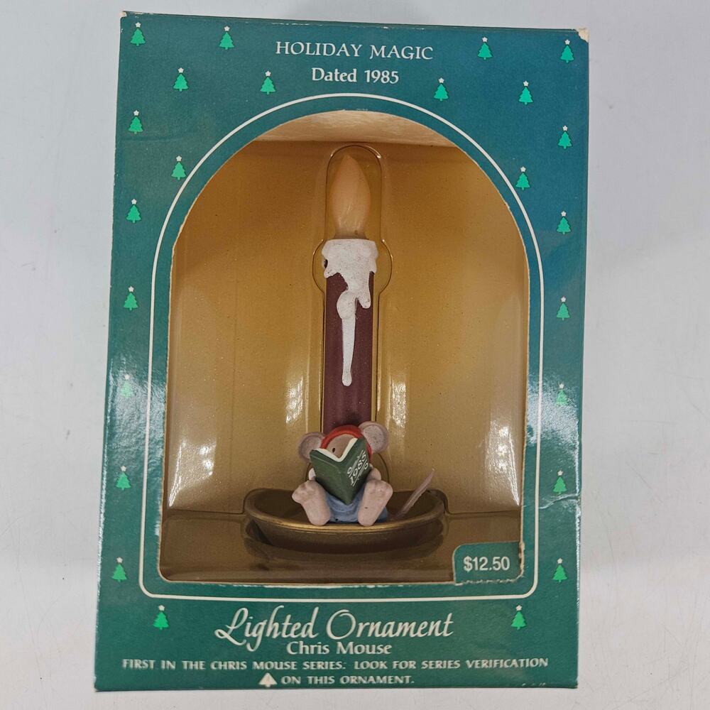 Vintage Chris Mouse Lighted Ornament Holiday Magic 1985 1st in Series Hallmark